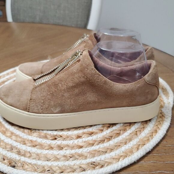 Frye Tan Lena Suede Zipper Slide In Sneakers SZ 8.5 - Picture 5 of 12